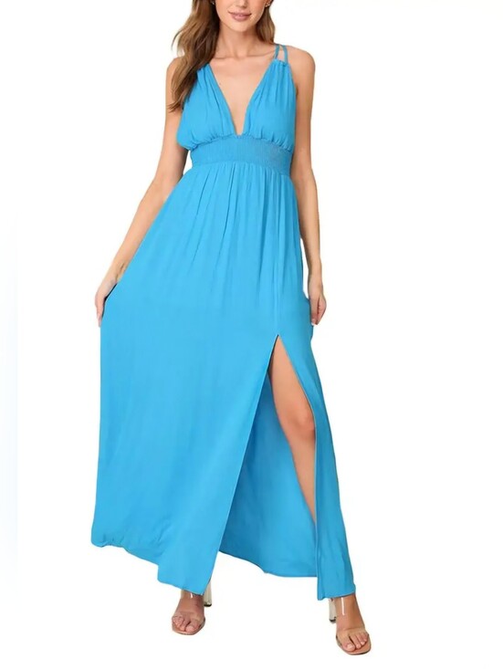 Timing Dresses & Skirts - NWT TIMILY Elegant blue sleeveless maxi dress with a deep V-neck Size Large